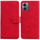 For Motorola Moto G14 Skin Feel Pure Color Flip Leather Phone Case(Red) - 1