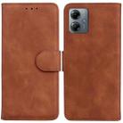 For Motorola Moto G14 Skin Feel Pure Color Flip Leather Phone Case(Brown) - 1