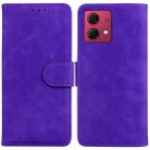 For Motorola Moto G84 Skin Feel Pure Color Flip Leather Phone Case(Purple) - 1