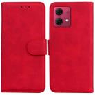 For Motorola Moto G84 Skin Feel Pure Color Flip Leather Phone Case(Red) - 1