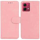 For Motorola Moto G84 Skin Feel Pure Color Flip Leather Phone Case(Pink) - 1