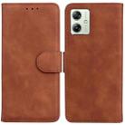 For Motorola Moto G54 Skin Feel Pure Color Flip Leather Phone Case(Brown) - 1