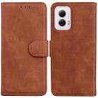 For Motorola Moto G Power 5G 2024 Skin Feel Pure Color Flip Leather Phone Case(Brown) - 1