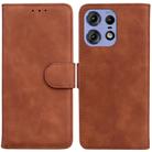 For Motorola Edge 50 Pro Skin Feel Pure Color Flip Leather Phone Case(Brown) - 1