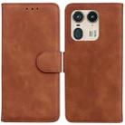 For Motorola Edge 50 Ultra Skin Feel Pure Color Flip Leather Phone Case(Brown) - 1
