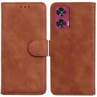 For Motorola Edge 50 Fusion Skin Feel Pure Color Flip Leather Phone Case(Brown) - 1