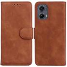 For Motorola Edge 2024 Skin Feel Pure Color Flip Leather Phone Case(Brown) - 1