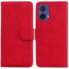 For Motorola Moto G85 Skin Feel Pure Color Flip Leather Phone Case(Red) - 1