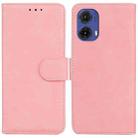 For Motorola Moto G85 Skin Feel Pure Color Flip Leather Phone Case(Pink) - 1