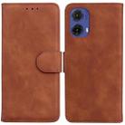 For Motorola Moto G85 Skin Feel Pure Color Flip Leather Phone Case(Brown) - 1