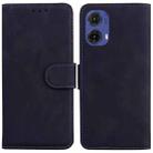 For Motorola Moto G85 Skin Feel Pure Color Flip Leather Phone Case(Black) - 1