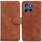 For Motorola Edge 50 Neo 5G Global Skin Feel Pure Color Flip Leather Phone Case(Brown) - 1