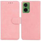 For Motorola Moto G35 Skin Feel Pure Color Flip Leather Phone Case(Pink) - 1
