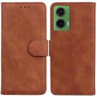 For Motorola Moto G35 Skin Feel Pure Color Flip Leather Phone Case(Brown) - 1