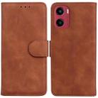 For Motorola Moto G05 / E15 Skin Feel Pure Color Flip Leather Phone Case(Brown) - 1