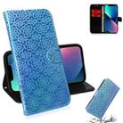For iPhone 15 Plus Colorful Magnetic Buckle Leather Phone Case(Blue) - 1