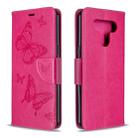 For LG K51 Two Butterflies Embossing Pattern Horizontal Flip Leather Case with Holder & Card Slot & Wallet & Lanyard(Rose Red) - 1