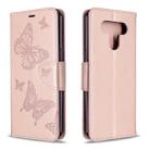 For LG K51 Two Butterflies Embossing Pattern Horizontal Flip Leather Case with Holder & Card Slot & Wallet & Lanyard(Rose Gold) - 1