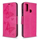 For Huawei P Smart (2020) Two Butterflies Embossing Pattern Horizontal Flip Leather Case with Holder & Card Slot & Wallet & Lanyard(Rose Red) - 1