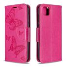 For Huawei Y5P / Honor 9S Two Butterflies Embossing Pattern Horizontal Flip Leather Case with Holder & Card Slot & Wallet & Lanyard(Rose Red) - 1