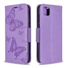 For Huawei Y5P / Honor 9S Two Butterflies Embossing Pattern Horizontal Flip Leather Case with Holder & Card Slot & Wallet & Lanyard(Purple) - 1