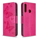 For Huawei Y6P Two Butterflies Embossing Pattern Horizontal Flip Leather Case with Holder & Card Slot & Wallet & Lanyard(Rose Red) - 1