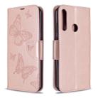 For Huawei Y6P Two Butterflies Embossing Pattern Horizontal Flip Leather Case with Holder & Card Slot & Wallet & Lanyard(Rose Gold) - 1