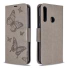 For Huawei Y6P Two Butterflies Embossing Pattern Horizontal Flip Leather Case with Holder & Card Slot & Wallet & Lanyard(Grey) - 1