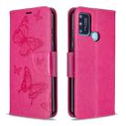 For Huawei Honor 9A Two Butterflies Embossing Pattern Horizontal Flip Leather Case with Holder & Card Slot & Wallet & Lanyard(Rose Red) - 1