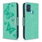 For Huawei Honor 9A Two Butterflies Embossing Pattern Horizontal Flip Leather Case with Holder & Card Slot & Wallet & Lanyard(Green) - 1