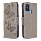 For Huawei Honor 9A Two Butterflies Embossing Pattern Horizontal Flip Leather Case with Holder & Card Slot & Wallet & Lanyard(Grey) - 1