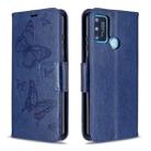 For Huawei Honor 9A Two Butterflies Embossing Pattern Horizontal Flip Leather Case with Holder & Card Slot & Wallet & Lanyard(Dark Blue) - 1