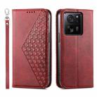 For Xiaomi 13T Cubic Grid Calf Texture Magnetic Leather Phone Case(Red) - 1