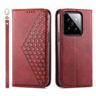 For Xiaomi 14 Cubic Grid Calf Texture Magnetic Leather Phone Case(Red) - 1