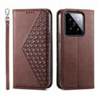 For Xiaomi 14 Cubic Grid Calf Texture Magnetic Leather Phone Case(Brown) - 1