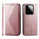 For Xiaomi 14 Cubic Grid Calf Texture Magnetic Leather Phone Case(Rose Gold) - 1