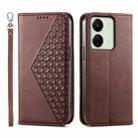 For Xiaomi Redmi 13C Cubic Grid Calf Texture Magnetic Leather Phone Case(Brown) - 1