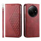 For Xiaomi Redmi A3 Cubic Grid Calf Texture Magnetic Leather Phone Case(Red) - 1