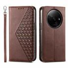 For Xiaomi Redmi A3 Cubic Grid Calf Texture Magnetic Leather Phone Case(Brown) - 1