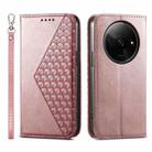 For Xiaomi Redmi A3 Cubic Grid Calf Texture Magnetic Leather Phone Case(Rose Gold) - 1