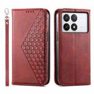 For Xiaomi Poco X6 Pro 5G Cubic Grid Calf Texture Magnetic Leather Phone Case(Red) - 1