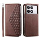 For Xiaomi Poco X6 Pro 5G Cubic Grid Calf Texture Magnetic Leather Phone Case(Brown) - 1