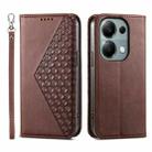 For Xiaomi Redmi Note 13 Pro 4G Cubic Grid Calf Texture Magnetic Leather Phone Case(Brown) - 1
