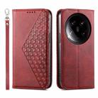 For Xiaomi 14 Ultra Cubic Grid Calf Texture Magnetic Leather Phone Case(Red) - 1