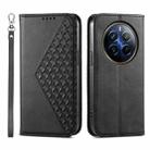 For Realme 12 Pro+ Cubic Grid Calf Texture Magnetic Leather Phone Case(Black) - 1