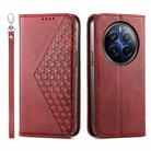 For Realme 12 Pro+ Cubic Grid Calf Texture Magnetic Leather Phone Case(Red) - 1