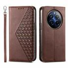 For Realme 12 Pro+ Cubic Grid Calf Texture Magnetic Leather Phone Case(Brown) - 1