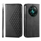For Realme 12+ Cubic Grid Calf Texture Magnetic Leather Phone Case(Black) - 1