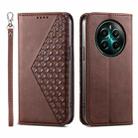 For Realme 12+ Cubic Grid Calf Texture Magnetic Leather Phone Case(Brown) - 1