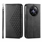 For Realme 12 5G Cubic Grid Calf Texture Magnetic Leather Phone Case(Black) - 1